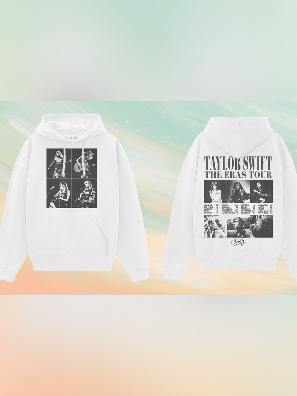 Taylor Swift The Eras Tour Collagw White HoodieSweatshirt Large Oversized Fit